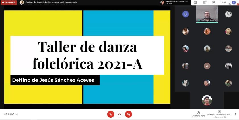 Captura de pantalla en la que se lee "Taller de danza folclórica 2021-A"