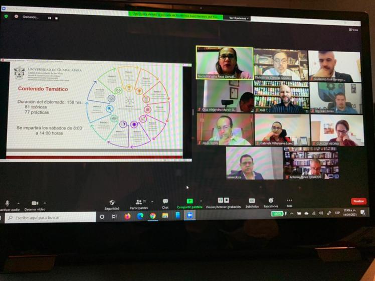 Captura de pantalla de videollamada del Diplomado en Desarrollo de Negocios y Cultura del Emprendimiento.