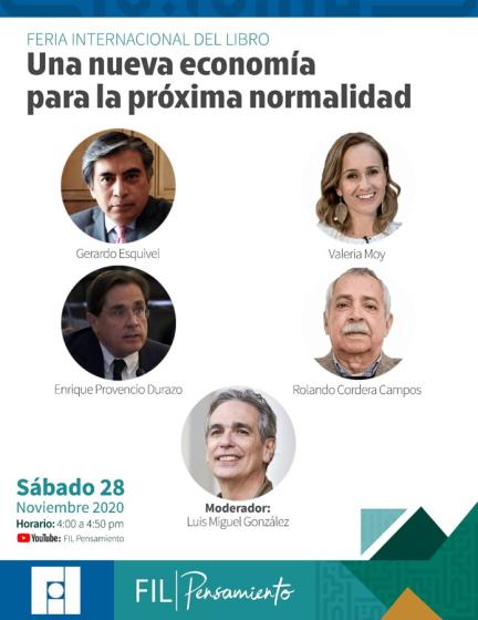 Cartel en el que se lee "FERIA INTERNACIONAL DEL LIBRO Una nueva economía para la próxima normalidad".