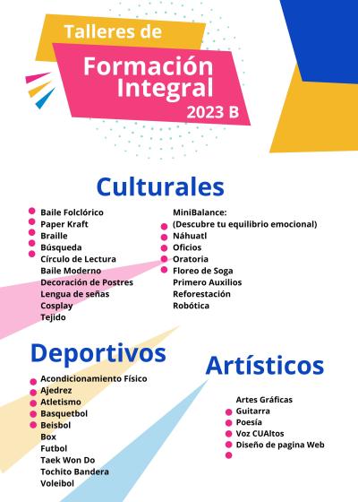 Cartel informativo de los Talleres de Formación Integral 2023-B