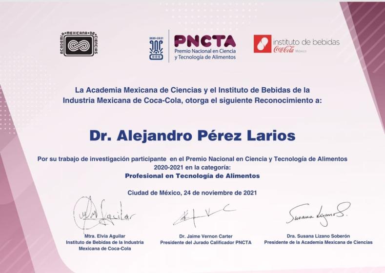 Reconocimiento al Dr. Alejandro Pérez Larios.