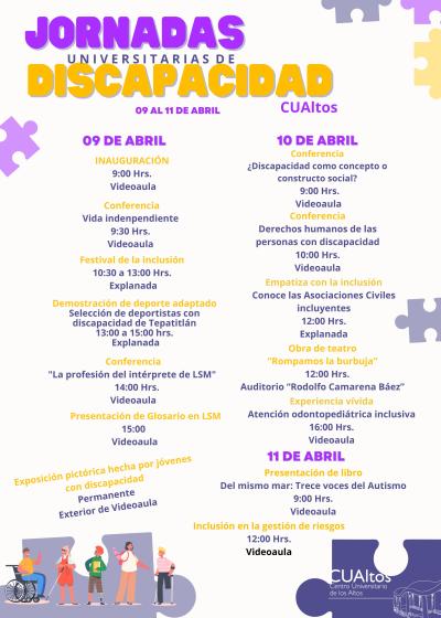 Cartel del programa de actividades de "JORNADAS UNIVERSITARIAS DE DISCAPACIDAD".