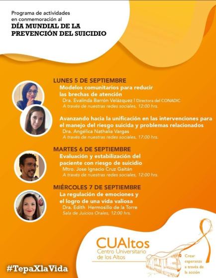 Cartel del programa de actividades en conmemoración al Día Mundial de la Prevención del Suicidio.