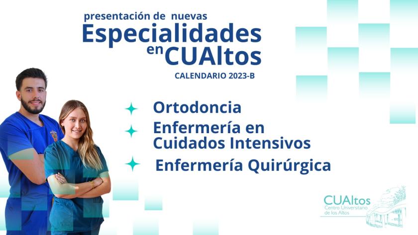 Cartel informaivo en el que se lee "presentación de nuevas Especialidades en CUAltos".