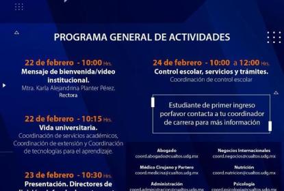 Cartel en el que se lee "CURSO DE INDUCCIÓN 2021 A". Debajo el programa general de actividades.