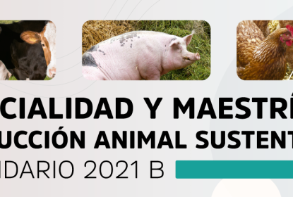 Cartel en el que se lee "ESPECIALIDAD Y MAESTRÍA EN PRODUCCIÓN ANIMAL SUSTENTABLE CALENDARIO 2021 B"