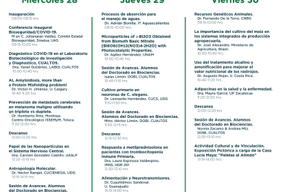 Cartel en el que se lee "III Congreso Internacional de Biociencias". Debajo el programa general de actividades.