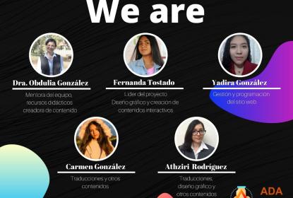 Cartel en el que se lee "We are", seguido de cinco fotografías.