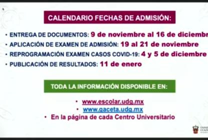 Diapositiva en la que se lee "CALENDARIO FECHAS DE ADMISIÓN".