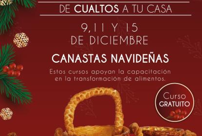 Cartel en el que se lee "Taller virtual REPOSTERÍA NAVIDEÑA DECUALTOS A TU CASA".