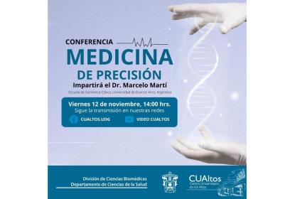 Cartel en el que se lee "CONFERENCIA MEDICINA DE PRECISIÓN".