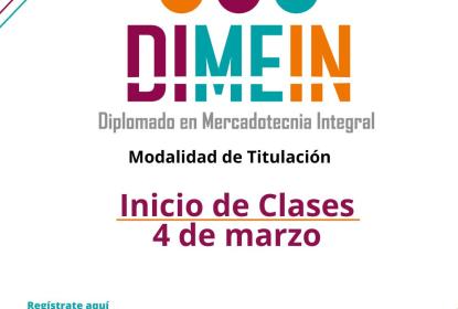 Cartel en el que se lee "DIMEIN Diplomado en Mercadotecnia Integral".